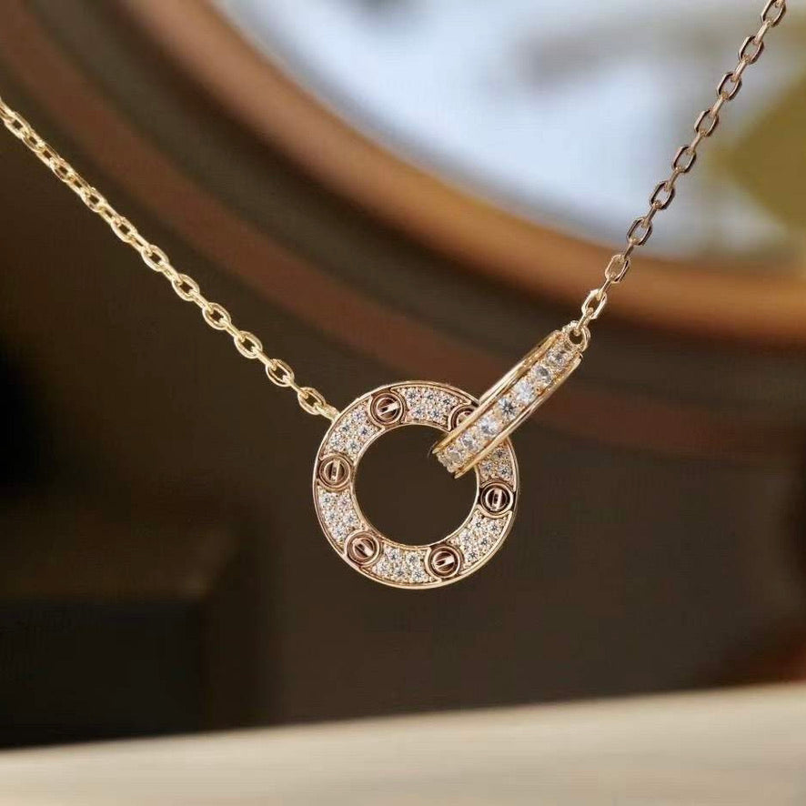 [CAT]LOVE 7.6MM NECKLACE ROSE GOLD AND SILVER  FULL DIAMOND