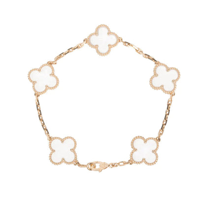 [VCA]CLOVER 5 MOTIF ROCK CRYSTAL PINK GOLD BRACELET