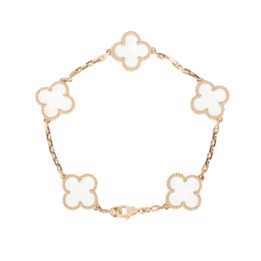 [VCA]CLOVER 5 MOTIF ROCK CRYSTAL PINK GOLD BRACELET