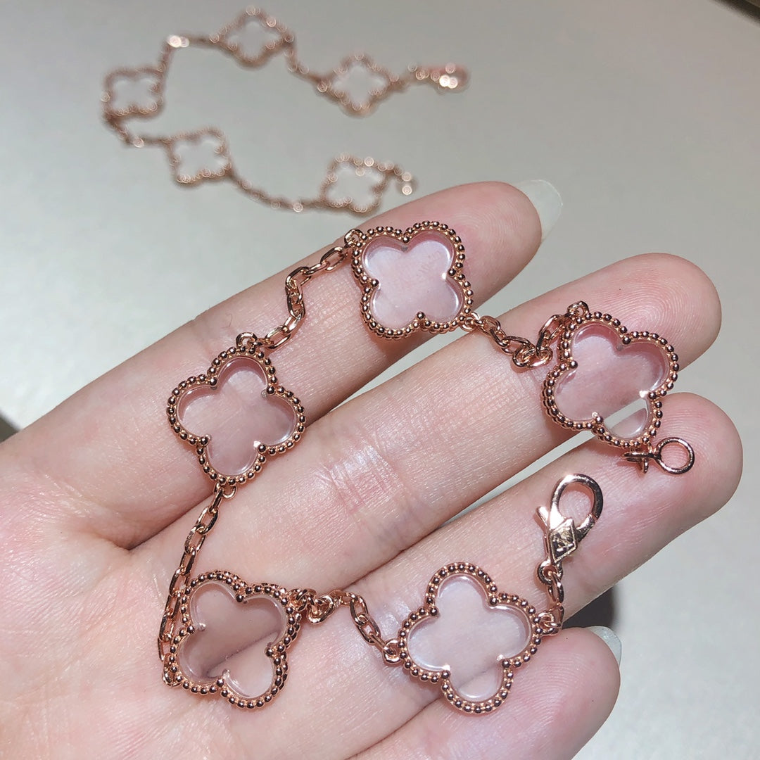 [VCA]CLOVER 5 MOTIF ROCK CRYSTAL PINK GOLD BRACELET