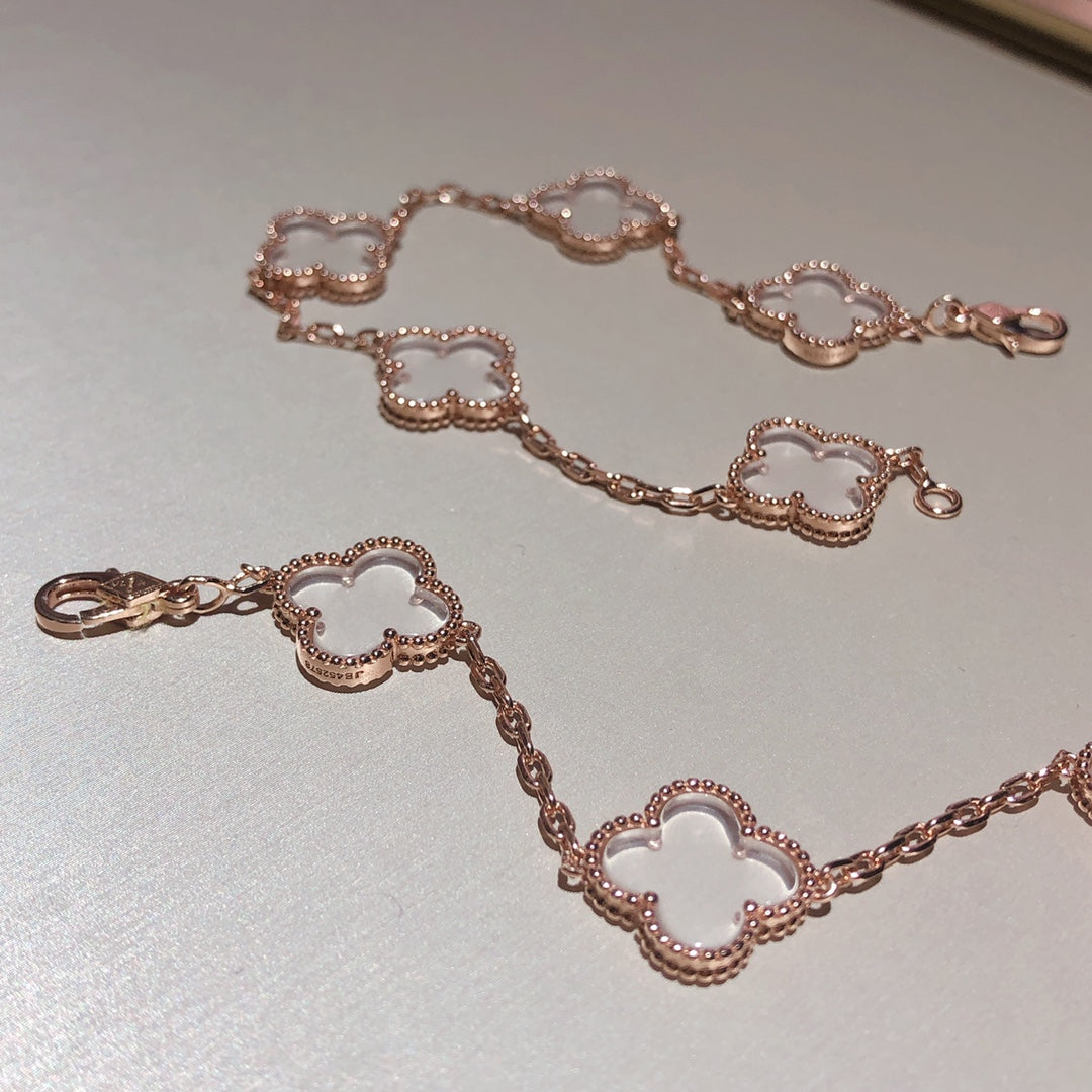 [VCA]CLOVER 5 MOTIF ROCK CRYSTAL PINK GOLD BRACELET