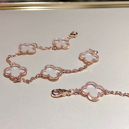 [VCA]CLOVER 5 MOTIF ROCK CRYSTAL PINK GOLD BRACELET