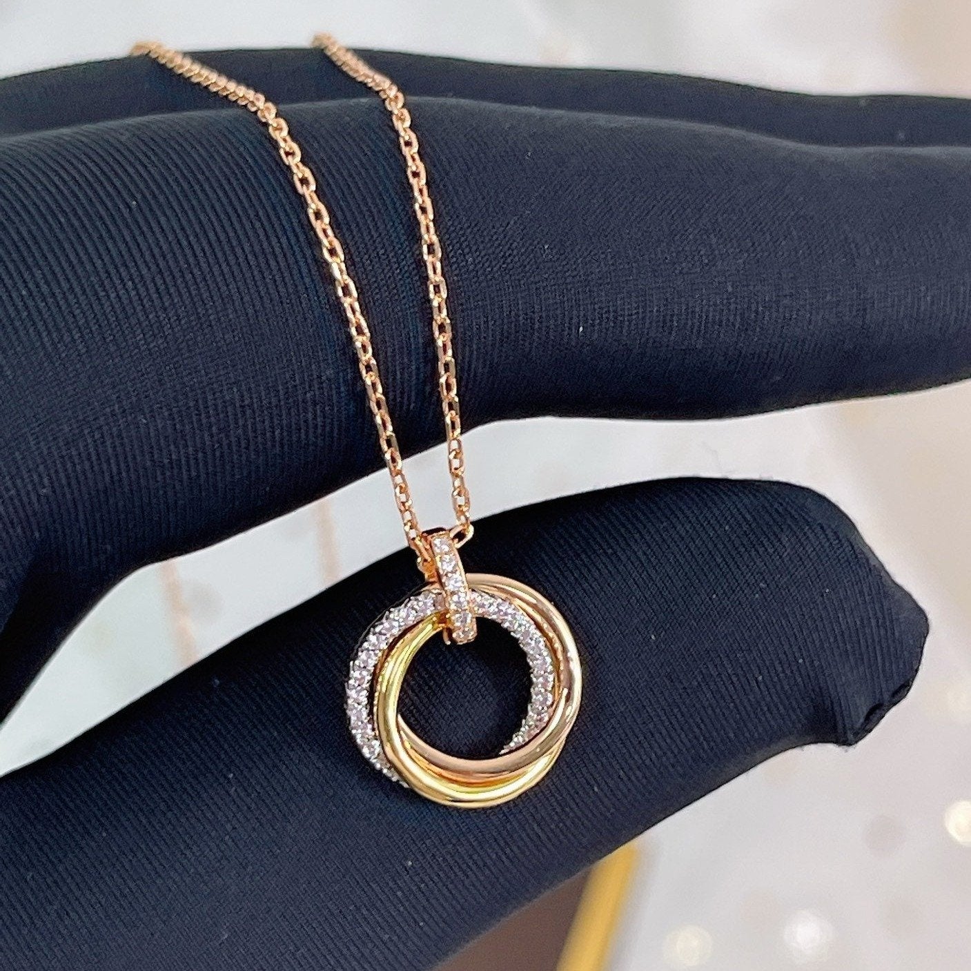 [CAT]TRINITY NECKLACE SILVER GOLD PINK GOLD DIAMONDS