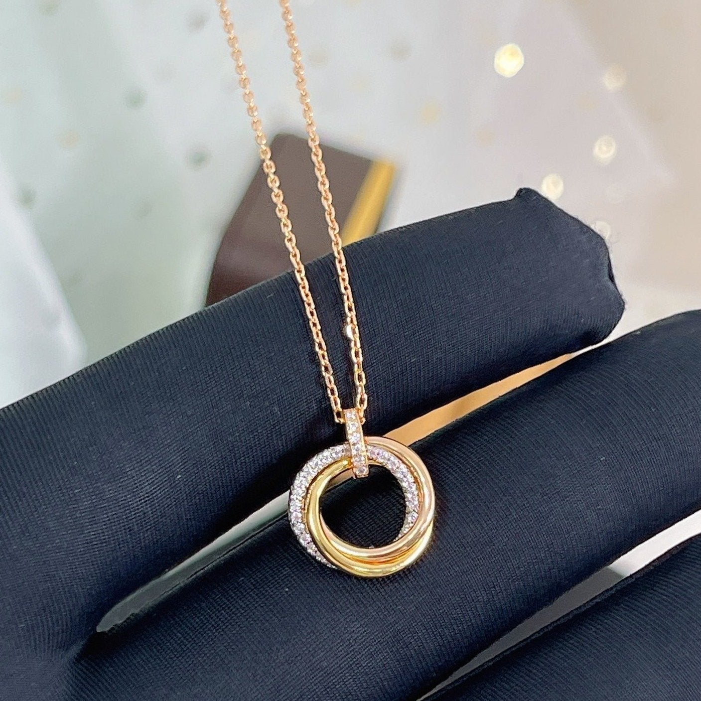 [CAT]TRINITY NECKLACE SILVER GOLD PINK GOLD DIAMONDS