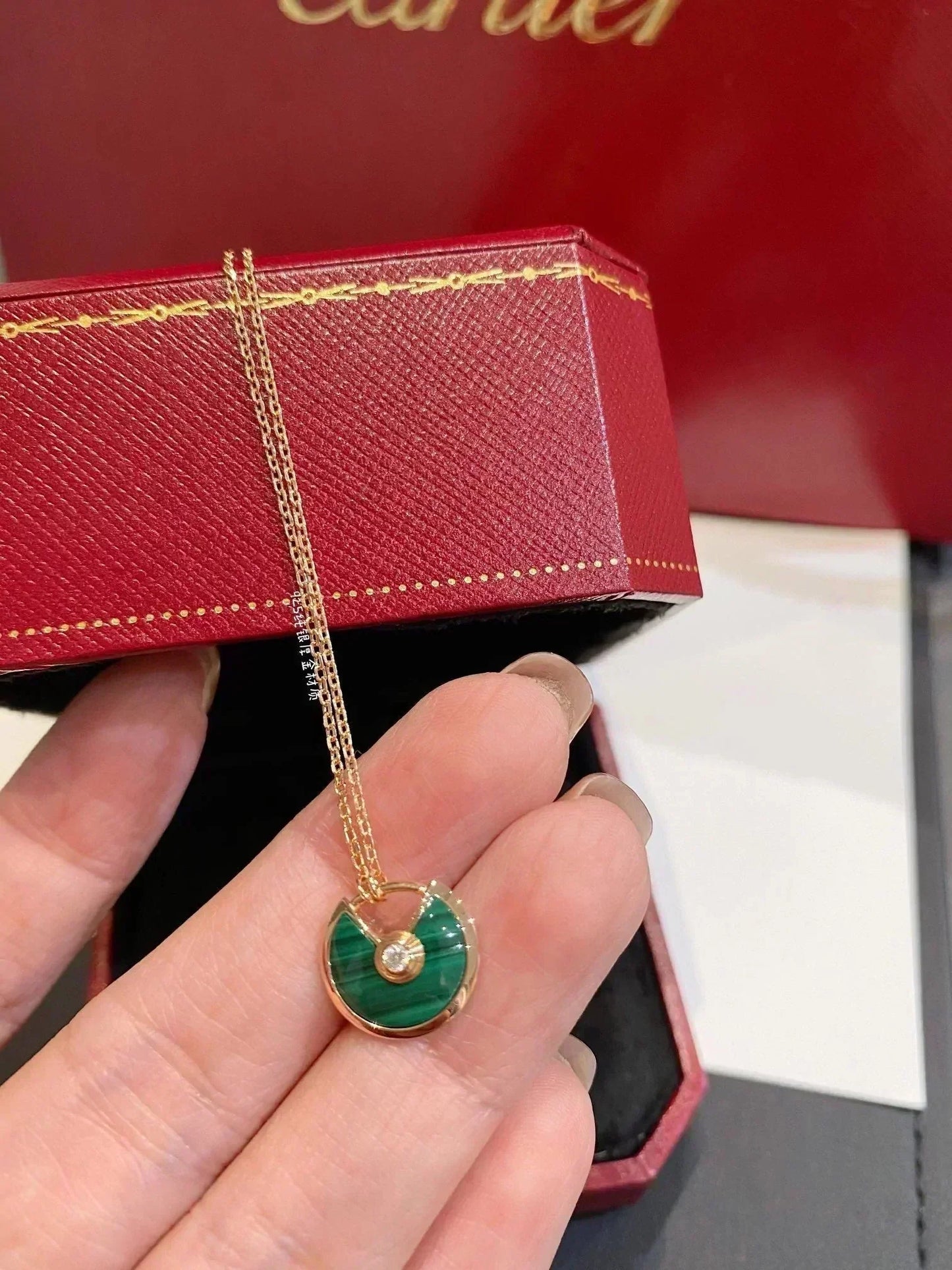 [Chau]AMULETTE ROSE GOLD MALACHITE NECKLACE