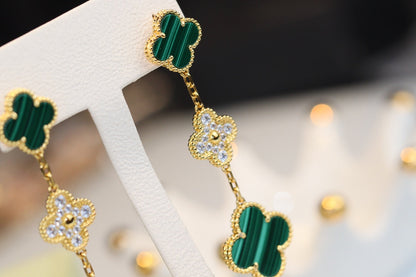 [VCA]CLOVER EARRINGS GOLD MALACHITE DIAMOND 3 MOTIF