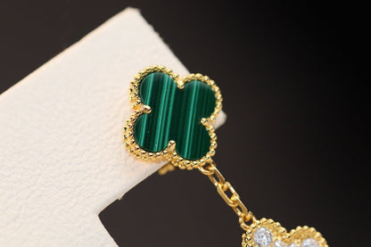 [VCA]CLOVER EARRINGS GOLD MALACHITE DIAMOND 3 MOTIF