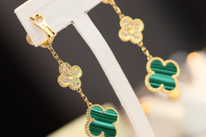 [VCA]CLOVER EARRINGS GOLD MALACHITE DIAMOND 3 MOTIF