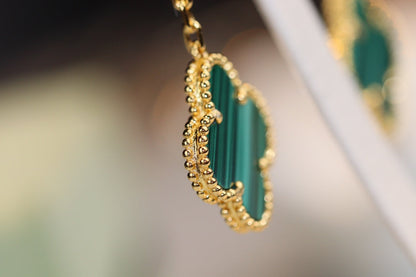 [VCA]CLOVER EARRINGS GOLD MALACHITE DIAMOND 3 MOTIF