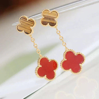 [VCA]CLOVER  2 MOTIF  TIGER EYE CARNELIAN EARRINGS