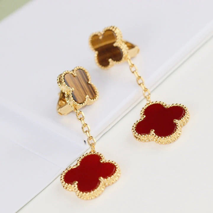 [VCA]CLOVER  2 MOTIF  TIGER EYE CARNELIAN EARRINGS