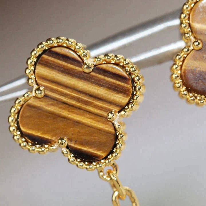 [VCA]CLOVER  2 MOTIF  TIGER EYE CARNELIAN EARRINGS