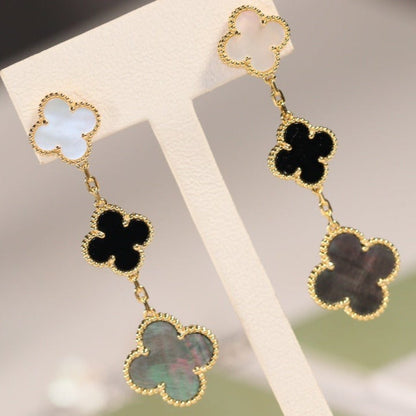 [VCA]CLOVER EARRINGS GOLD ONYX MOP 3 MOTIF