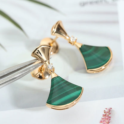 [Blar]DREAM MALACHITE PINK GOLD EARRINGS