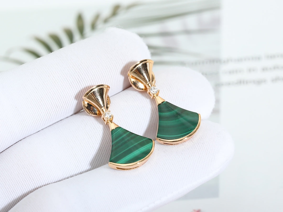 [Blar]DREAM MALACHITE PINK GOLD EARRINGS