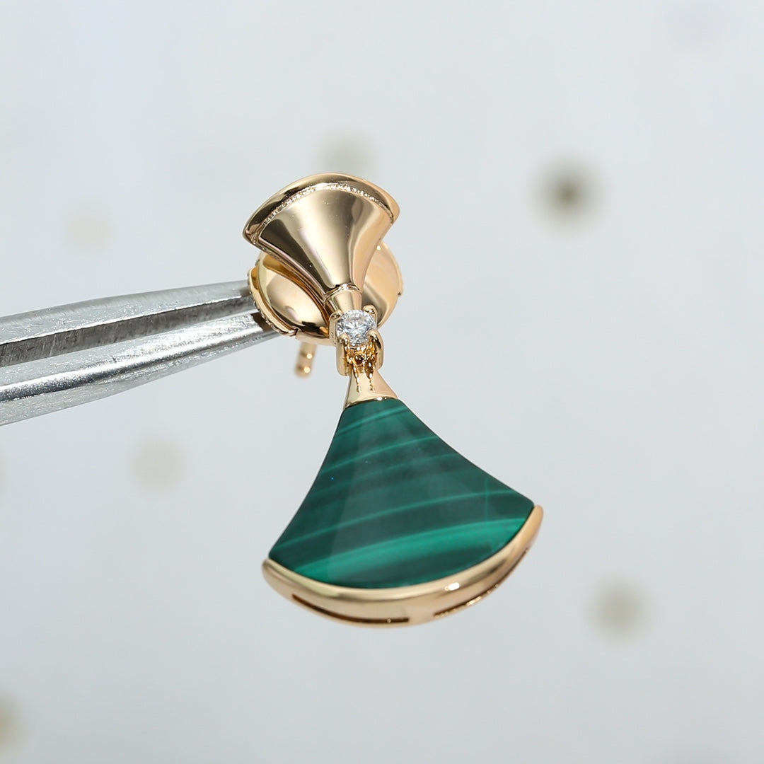 [Blar]DREAM MALACHITE PINK GOLD EARRINGS