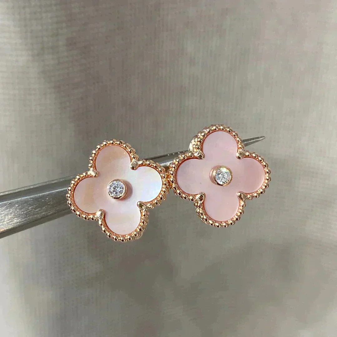 [VCA]CLOVER MEDIUM 1 MOTIFS  PINK MOP DIAMOND EARRINGS