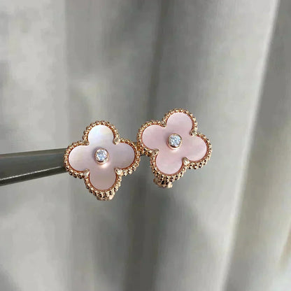 [VCA]CLOVER MEDIUM 1 MOTIFS  PINK MOP DIAMOND EARRINGS