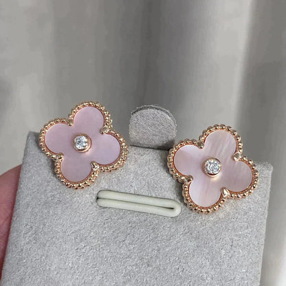 [VCA]CLOVER MEDIUM 1 MOTIFS  PINK MOP DIAMOND EARRINGS