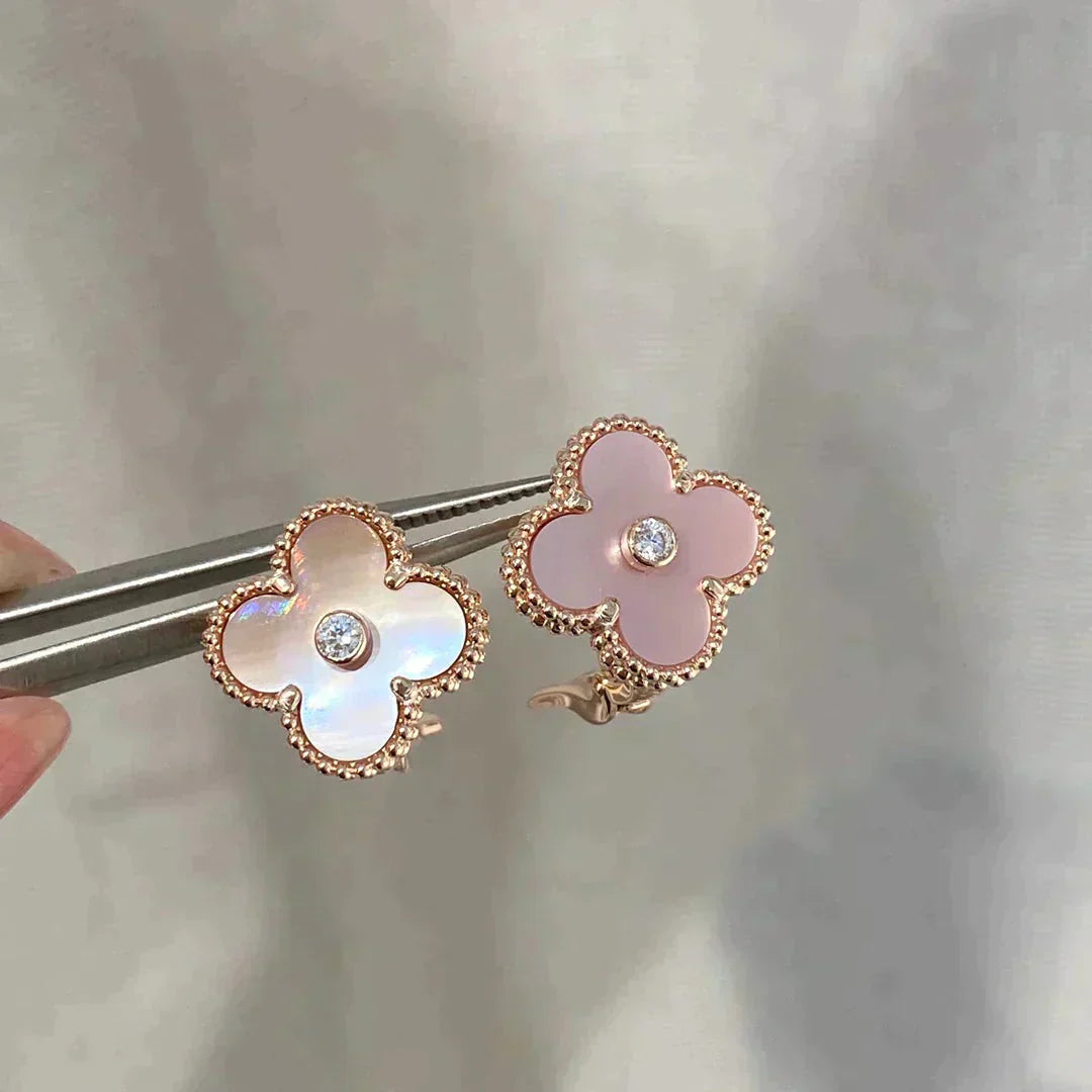 [VCA]CLOVER MEDIUM 1 MOTIFS  PINK MOP DIAMOND EARRINGS