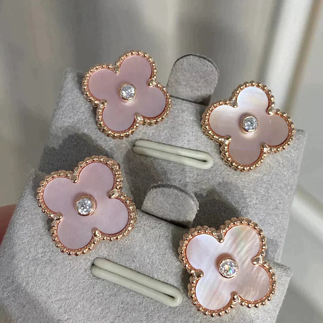 [VCA]CLOVER MEDIUM 1 MOTIFS  PINK MOP DIAMOND EARRINGS