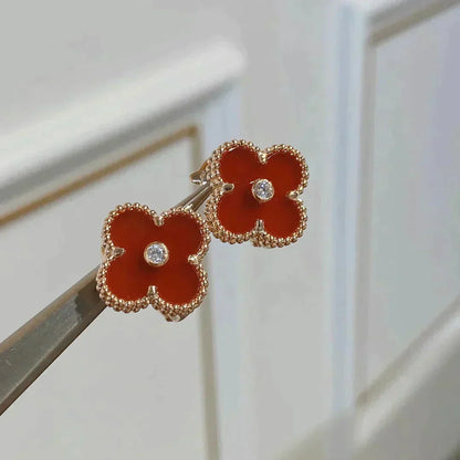 [VCA]CLOVER MEDIUM 1 MOTIFS CARNELIAN  DIAMOND earrings