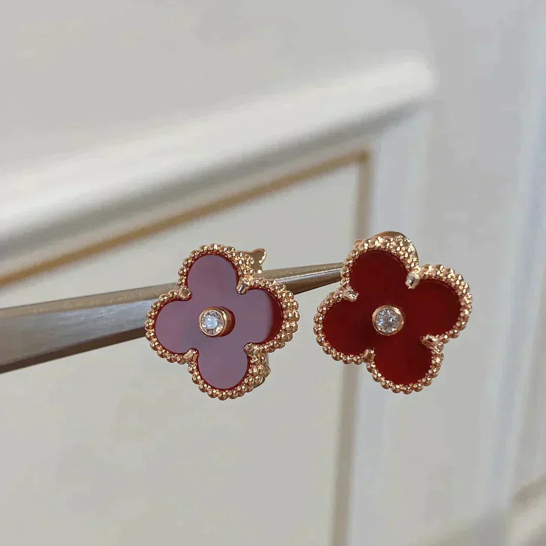 [VCA]CLOVER MEDIUM 1 MOTIFS CARNELIAN  DIAMOND earrings