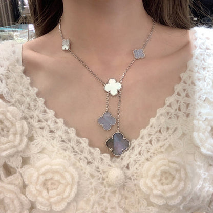 [VCA]CLOVER MOP CHALCEDONY NECKLACE SILVER 6 MOTIF