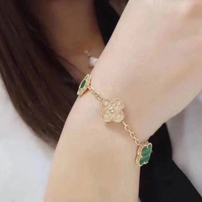 [VCA]CLOVER  5 MOTIF MALACHITE DIAMOND BRACELET