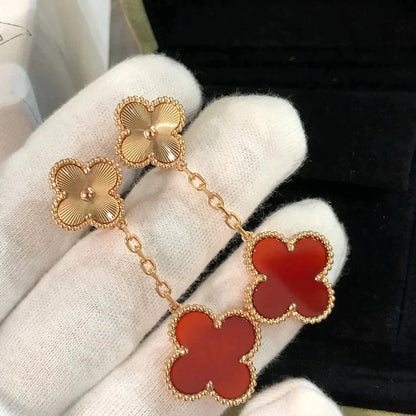 [VCA]CLOVER 2 MOTIF  LASER CARNELIAN EARRINGS