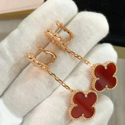 [VCA]CLOVER 2 MOTIF  LASER CARNELIAN EARRINGS