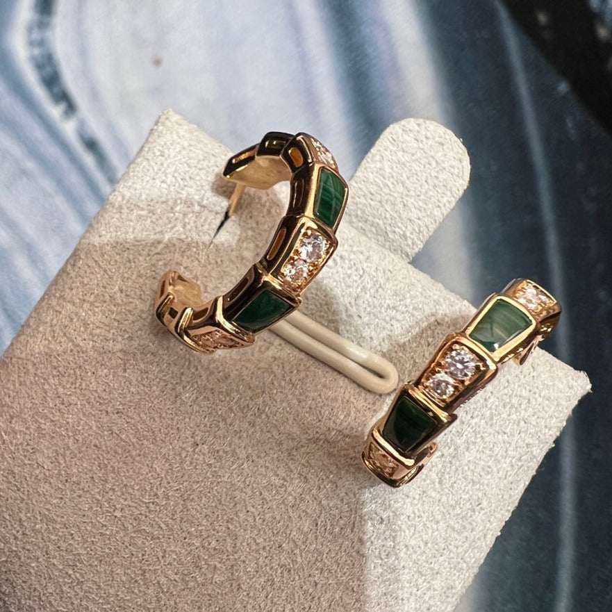 [Blar]SERPENTI MALACHITE PINK GOLD EARRINGS