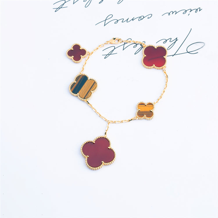 [VCA]CLOVER BRACELET 5 MOTIFS CARNELIAN TIGER EYE