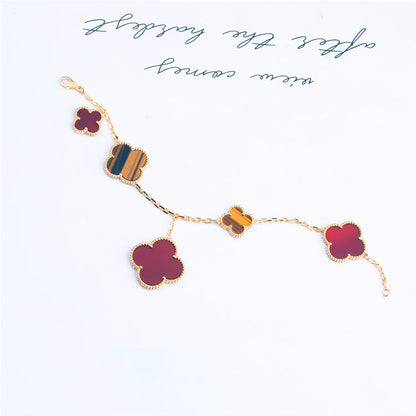 [VCA]CLOVER BRACELET 5 MOTIFS CARNELIAN TIGER EYE