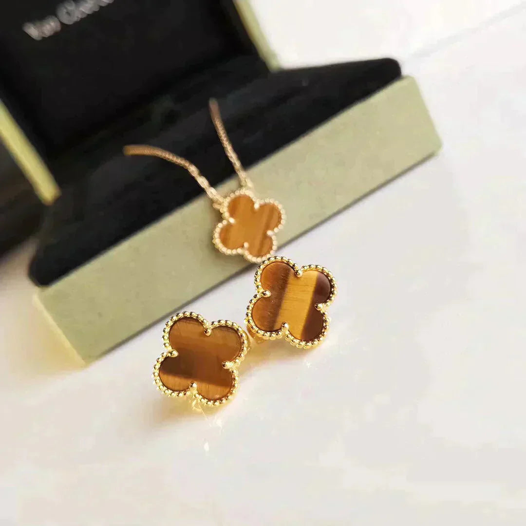 [VCA]CLOVER MEDIUM 1 MOTIFS TIGER EYE EARRINGS