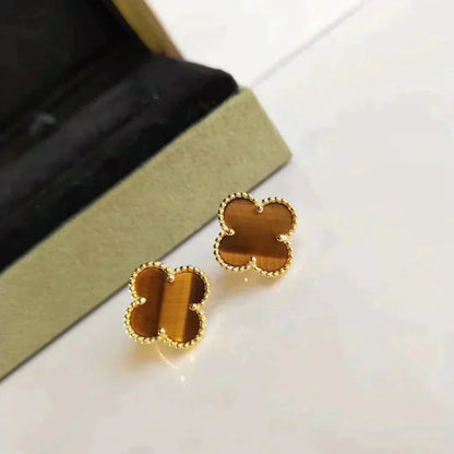 [VCA]CLOVER MEDIUM 1 MOTIFS TIGER EYE EARRINGS