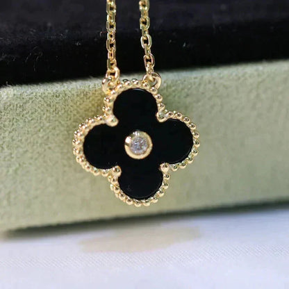 [VCA]CLOVER 15MM DIAMOND ONYX NECKLACE