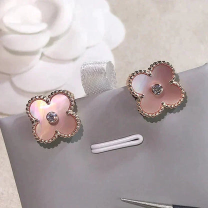 [VCA]CLOVER MEDIUM 1 MOTIFS  PINK MOP DIAMOND EARRINGS