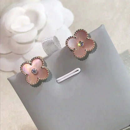 [VCA]CLOVER MEDIUM 1 MOTIFS  PINK MOP DIAMOND EARRINGS