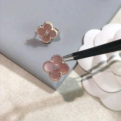 [VCA]CLOVER MEDIUM 1 MOTIFS  PINK MOP DIAMOND EARRINGS