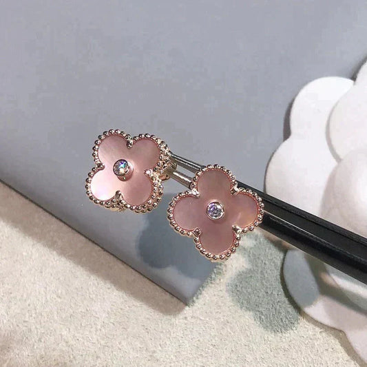 [VCA]CLOVER MEDIUM 1 MOTIFS  PINK MOP DIAMOND EARRINGS