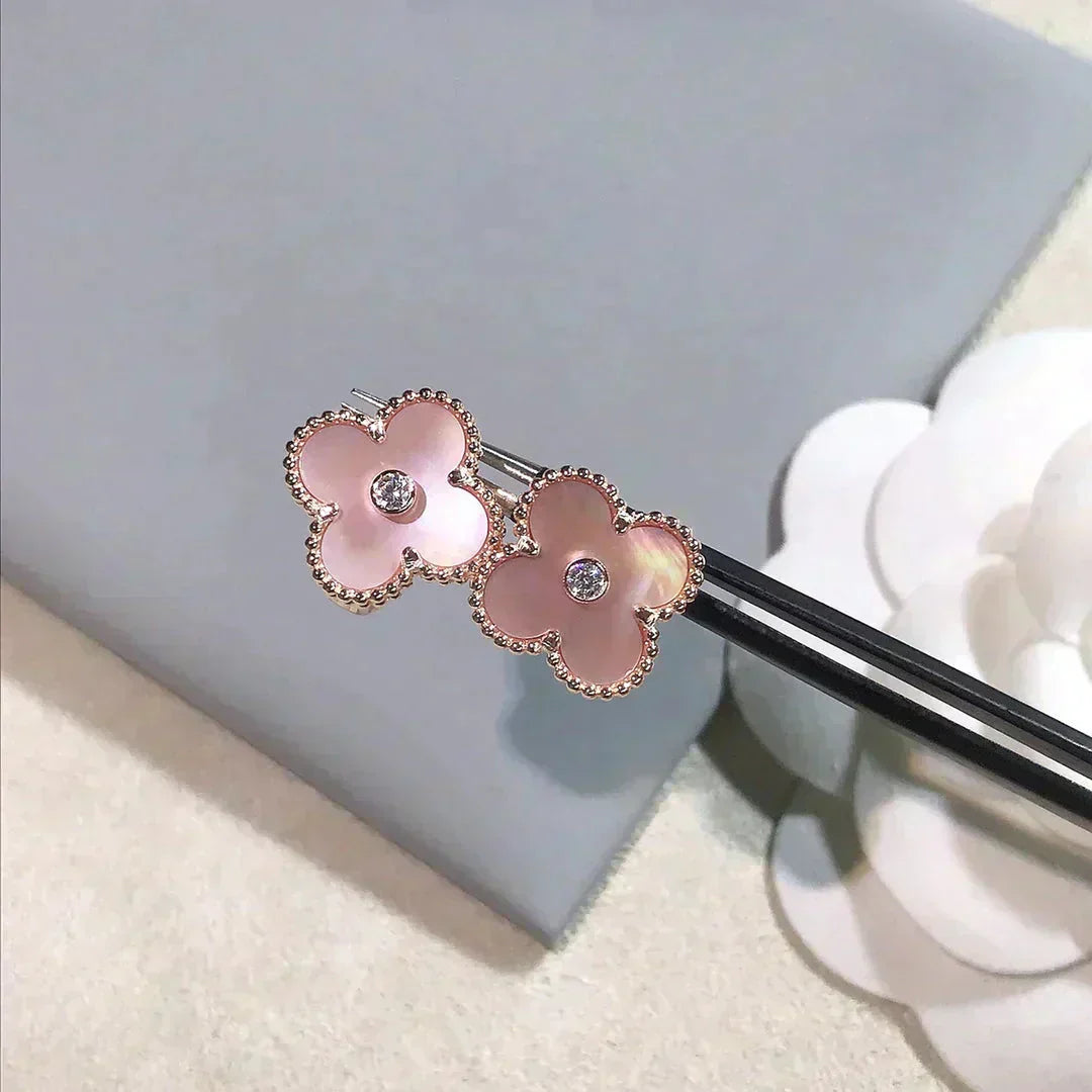 [VCA]CLOVER MEDIUM 1 MOTIFS  PINK MOP DIAMOND EARRINGS