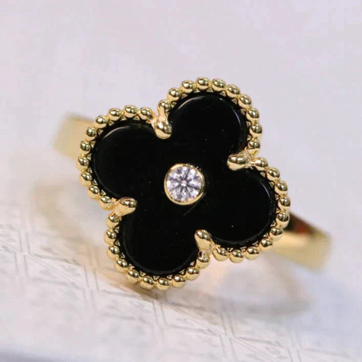 [VCA]CLOVER ONYX RING GOLD DIAMOND