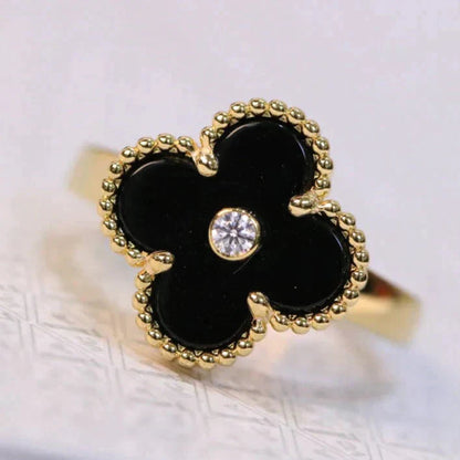 [VCA]CLOVER ONYX RING GOLD DIAMOND