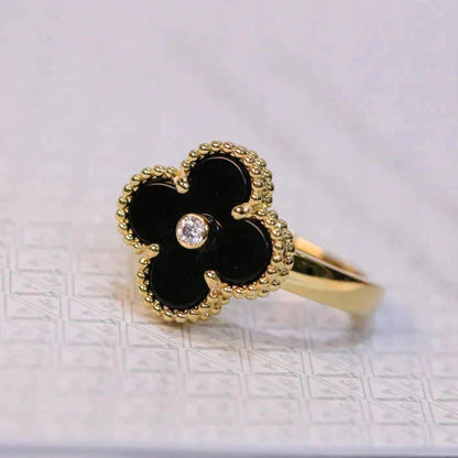 [VCA]CLOVER ONYX RING GOLD DIAMOND