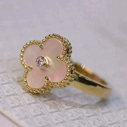 [VCA]CLOVER PINK MOP RING GOLD DIAMOND