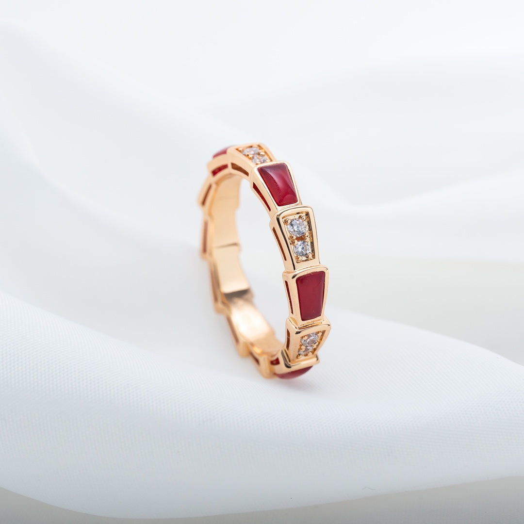 [Blar]SERPENTI RING PINK GOLD CARNELIAN DIAMOND 3MM