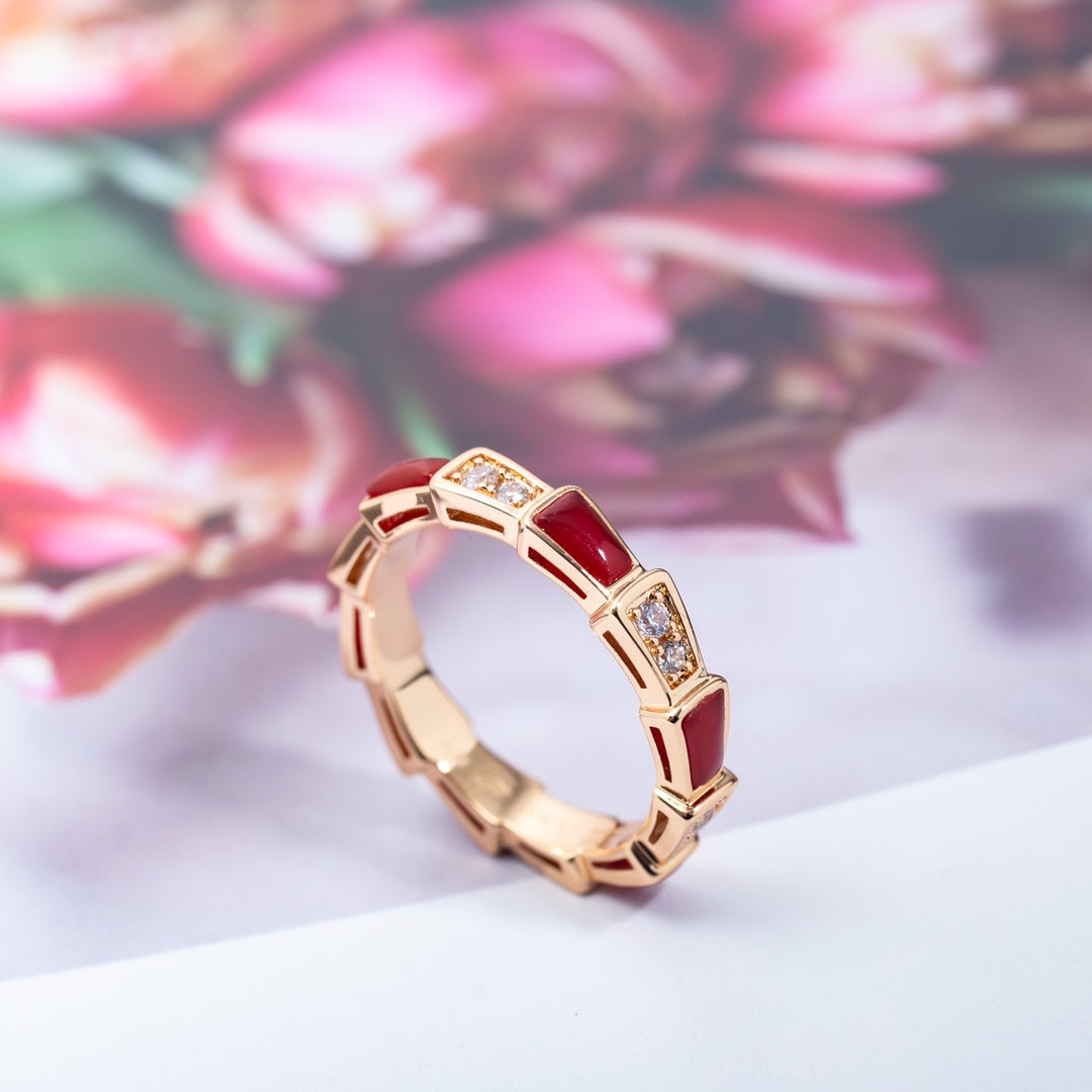 [Blar]SERPENTI RING PINK GOLD CARNELIAN DIAMOND 3MM