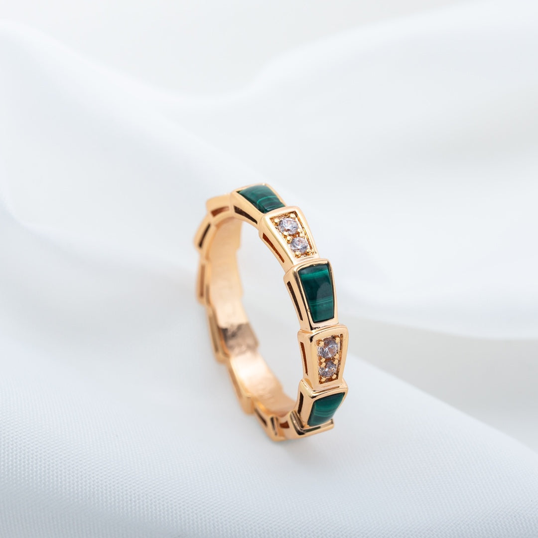 [Blar]SERPENTI RING PINK GOLD MALACHITE DIAMOND 3MM