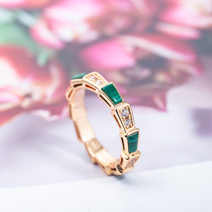 [Blar]SERPENTI RING PINK GOLD MALACHITE DIAMOND 3MM